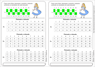 tabuada de multiplicacao para imprimir para meninas