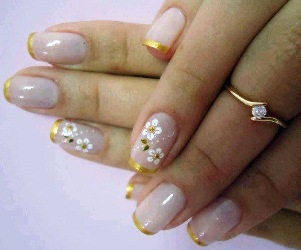 unhas decoradas francesinha dourada