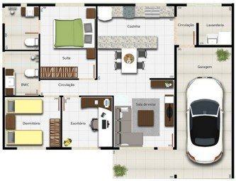 dicas de planta de casas com 2 quartos sendo 1 suite