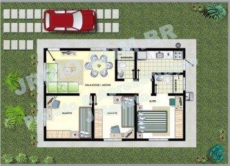 planta de casas com 2 quartos sendo 1 suite