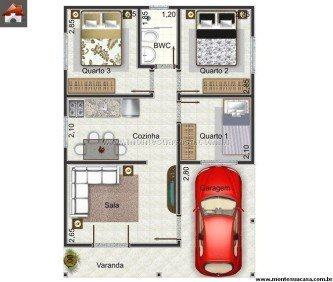 tipos de plantas de casas 60m2 com 2 quartos