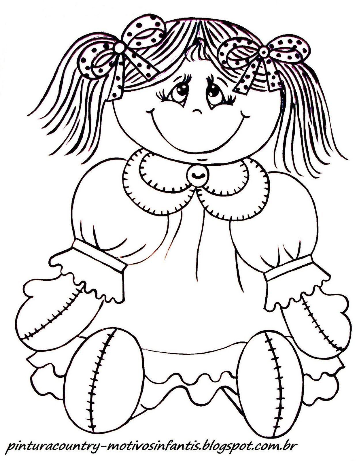 Desenhos para colorir de desenho de uma menina com sua boneca para colorir  