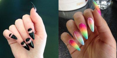 unhas stiletto discretas ou coloridas